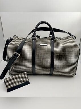 VINTAGE Ralph Lauren Houndstooth Duffle Bag w/Lock & Matching Wallet Set